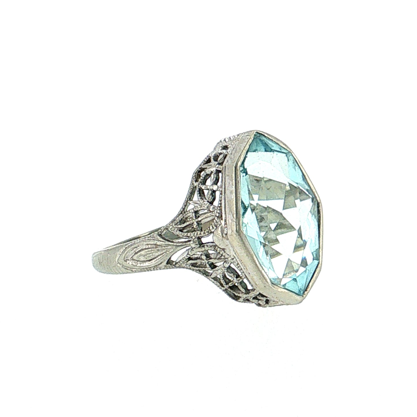 3.29 Vintage Art Deco Aquamarine Cocktail Ring 14k