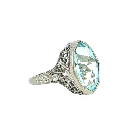 3.29 Vintage Art Deco Aquamarine Cocktail Ring 14k