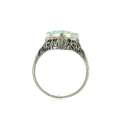 3.29 Vintage Art Deco Aquamarine Cocktail Ring 14k