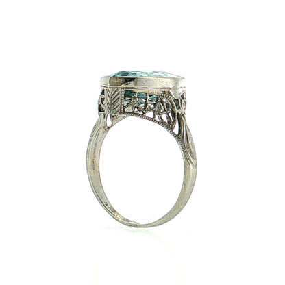 3.29 Vintage Art Deco Aquamarine Cocktail Ring 14k