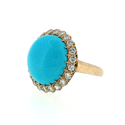 Turquoise & Diamond Cocktail Ring 18k Yellow Gold
