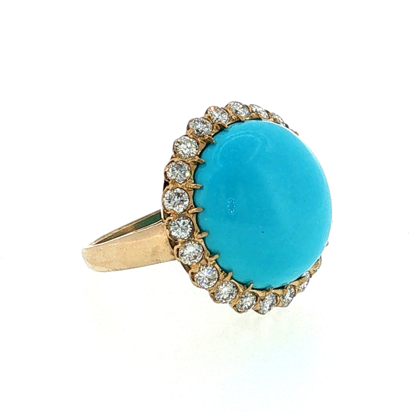 Turquoise & Diamond Cocktail Ring 18k Yellow Gold