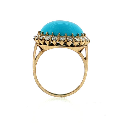 Turquoise & Diamond Cocktail Ring 18k Yellow Gold