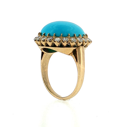 Turquoise & Diamond Cocktail Ring 18k Yellow Gold