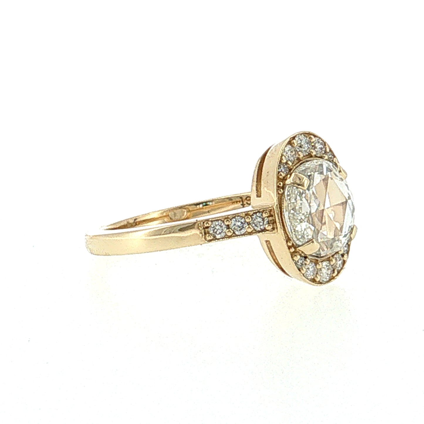 1.50 Rose Cut Diamond Halo Engagement Ring 14k