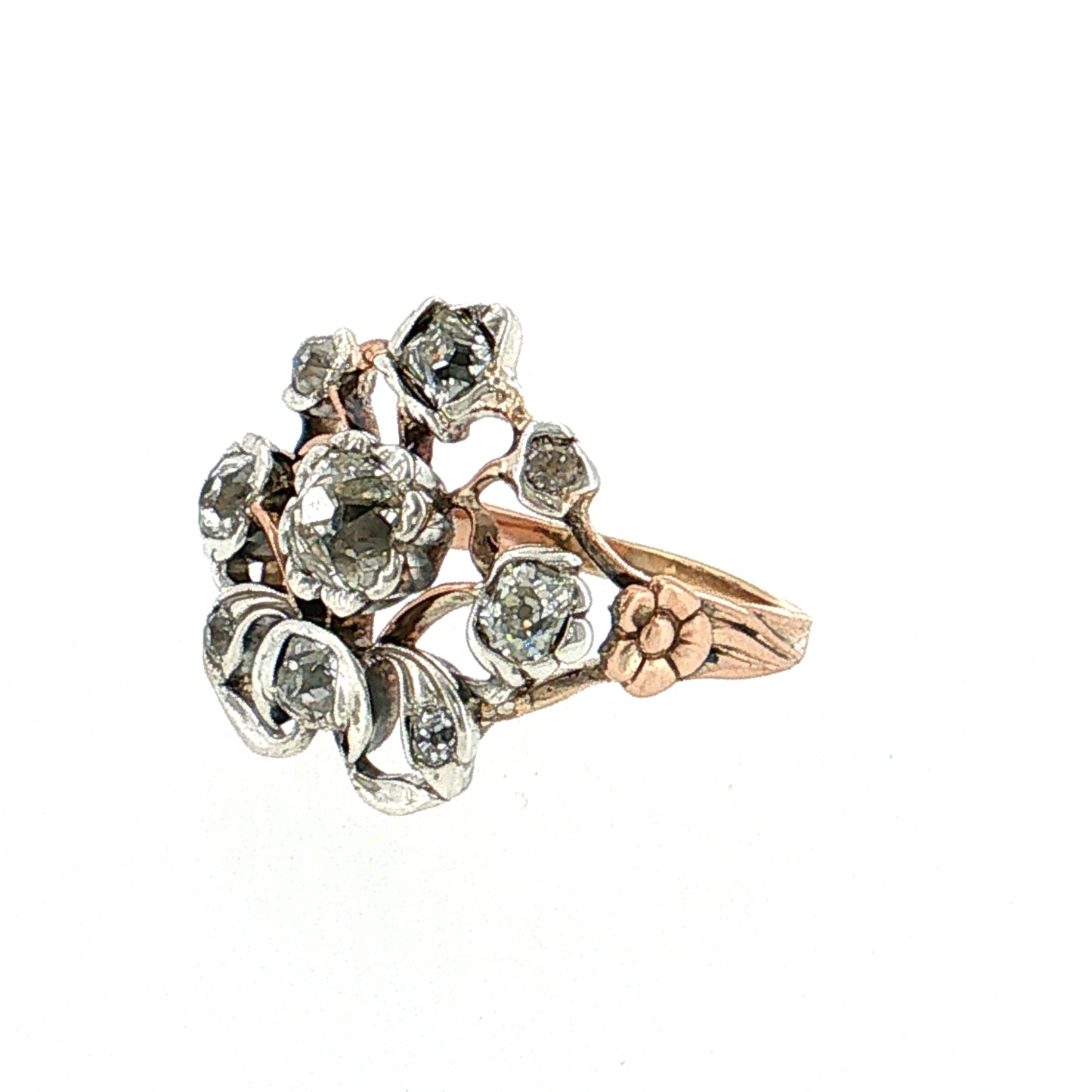 1.10 Antique Georgian Diamond Cocktail Ring 14k & Silver