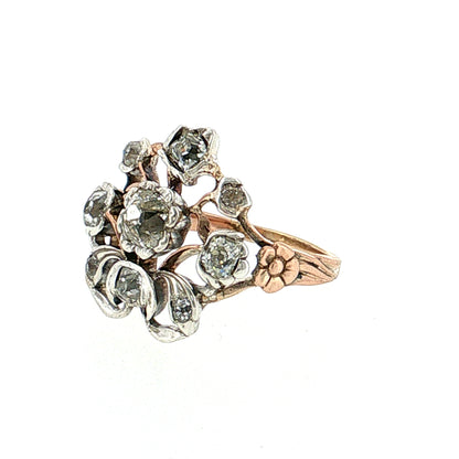 1.10 Antique Georgian Diamond Cocktail Ring 14k & Silver