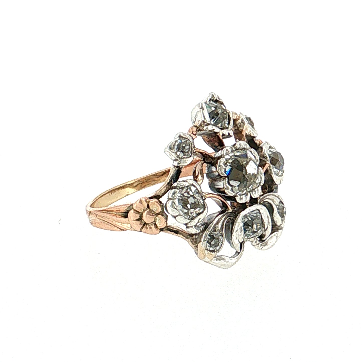 1.10 Antique Georgian Diamond Cocktail Ring 14k & Silver