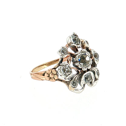 1.10 Antique Georgian Diamond Cocktail Ring 14k & Silver