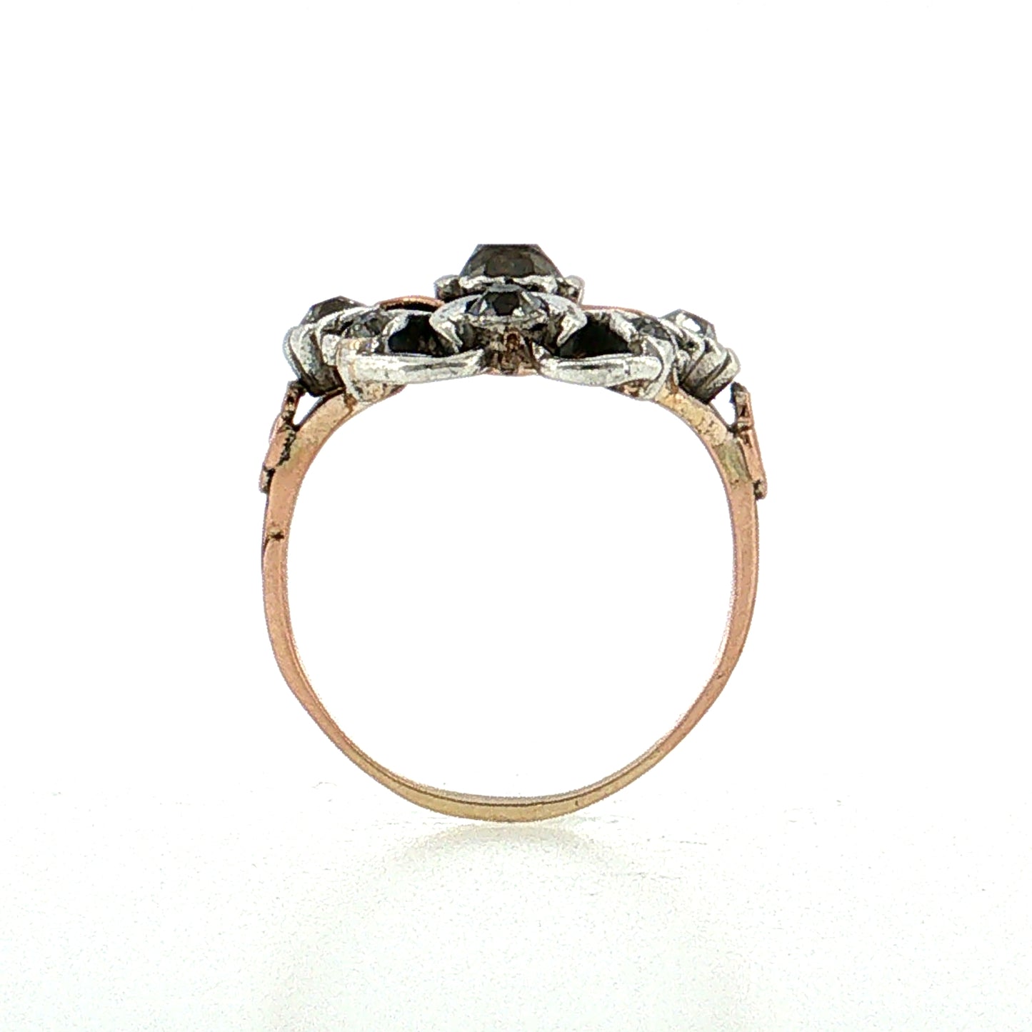1.10 Antique Georgian Diamond Cocktail Ring 14k & Silver