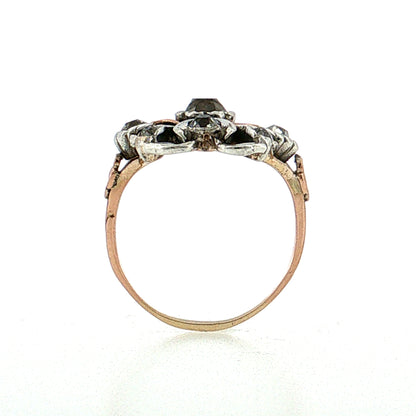 1.10 Antique Georgian Diamond Cocktail Ring 14k & Silver