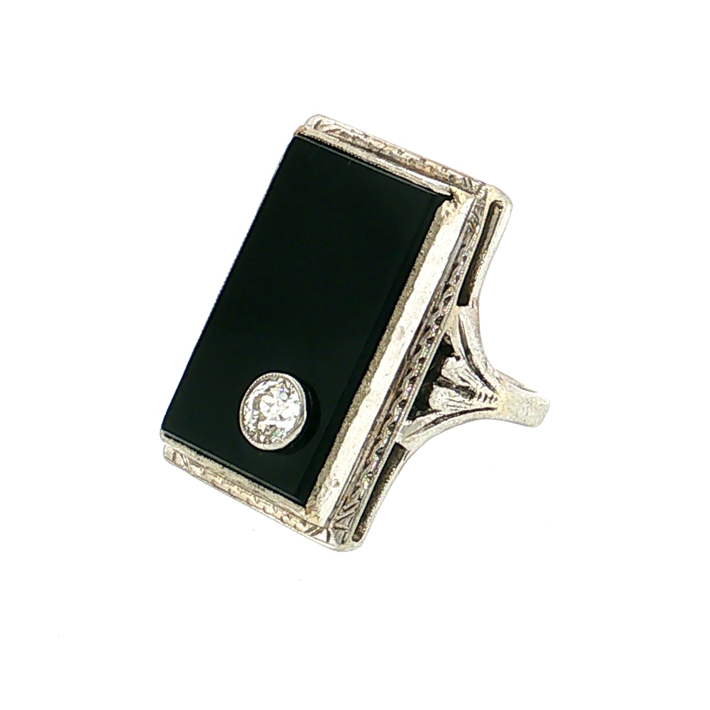 .25 Art Deco Diamond & Onyx Cocktail Ring Platinum