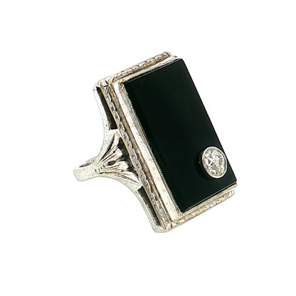 .25 Art Deco Diamond & Onyx Cocktail Ring Platinum