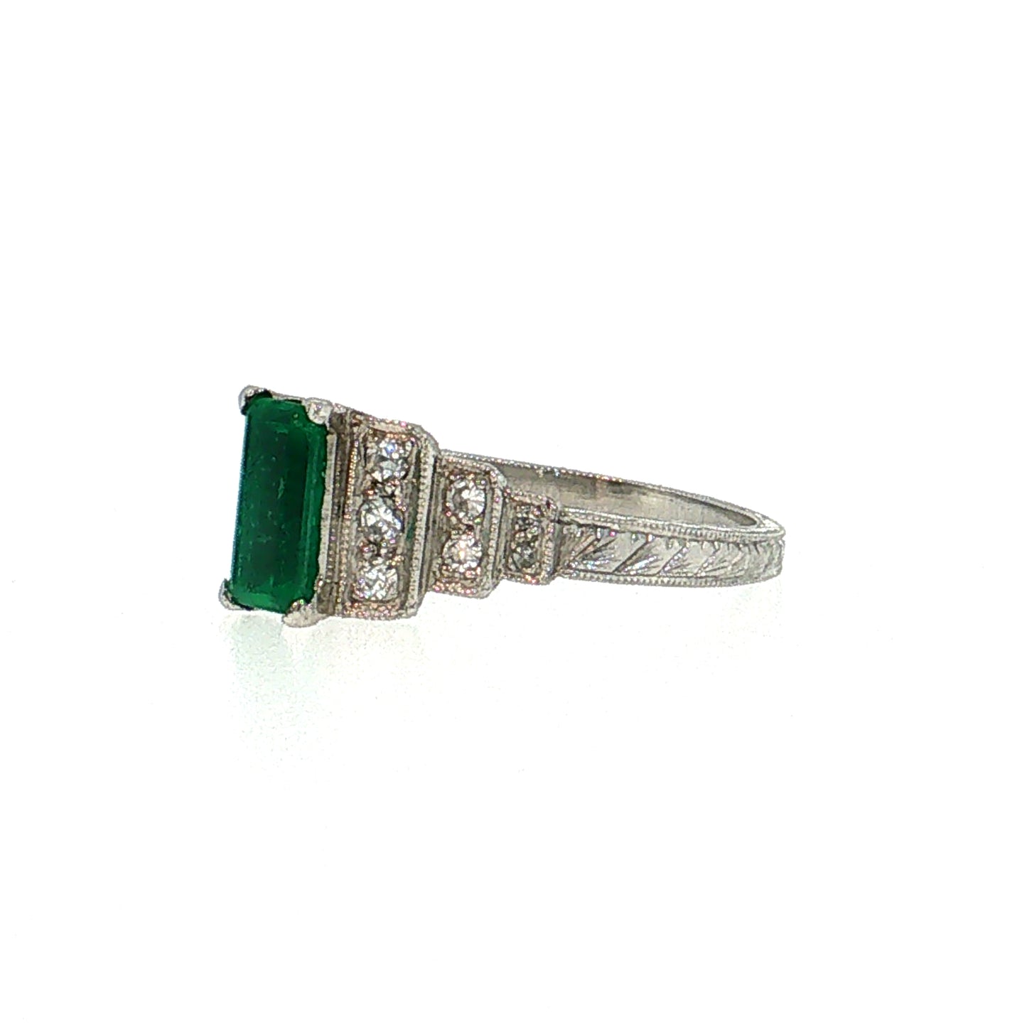 .52 Art Deco Emerald Engagement Ring Platinum