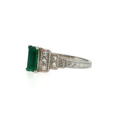 .52 Art Deco Emerald Engagement Ring Platinum
