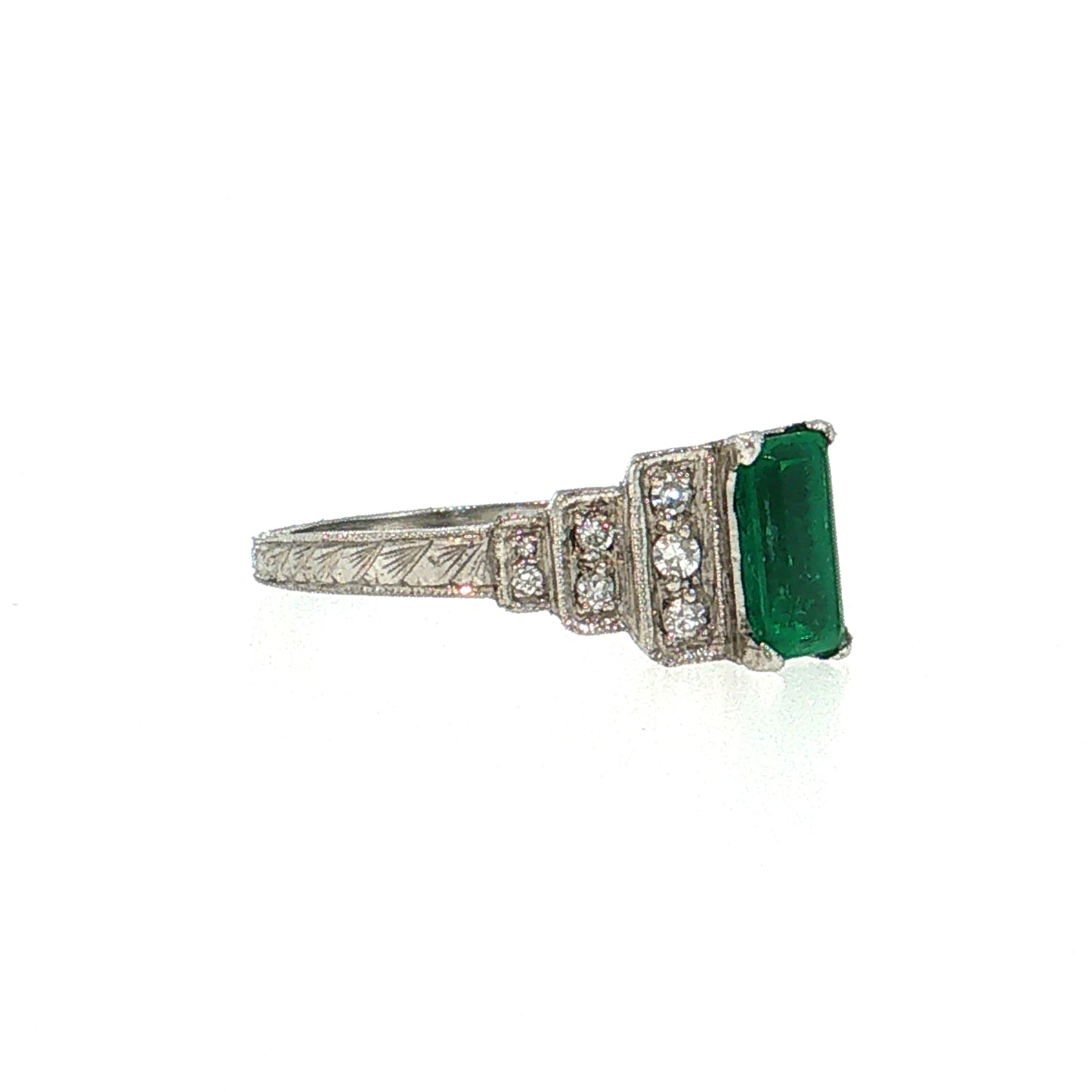 .52 Art Deco Emerald Engagement Ring Platinum