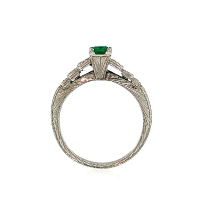 .52 Art Deco Emerald Engagement Ring Platinum
