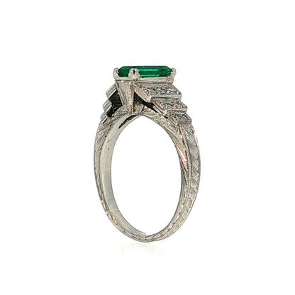 .52 Art Deco Emerald Engagement Ring Platinum