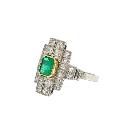 .94 Art Deco Emerald Cocktail Ring Platinum & 18k
