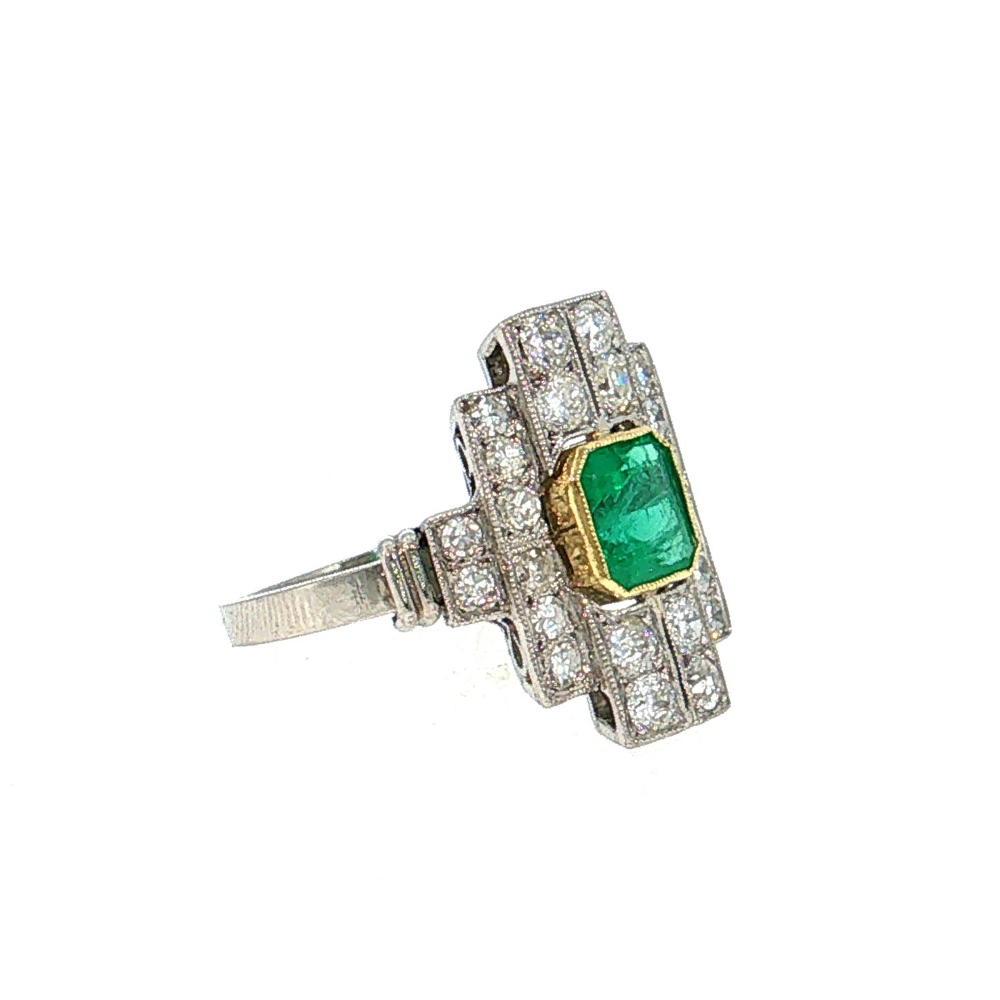 .94 Art Deco Emerald Cocktail Ring Platinum & 18k