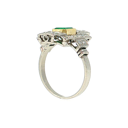 .94 Art Deco Emerald Cocktail Ring Platinum & 18k