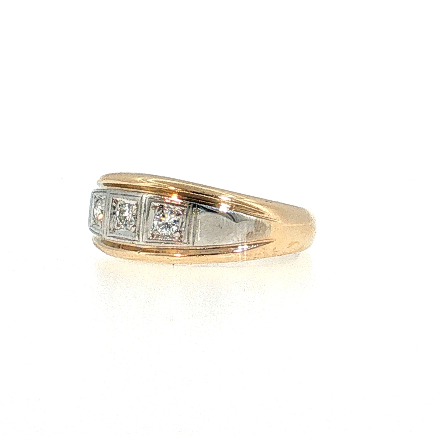 Modern Three Stone Diamond Men's Ring 14k Two-Tone Gold