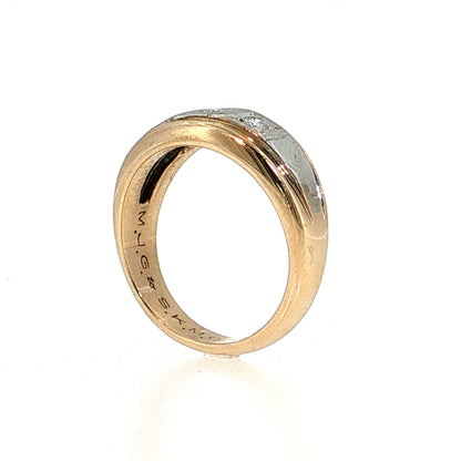 Modern Three Stone Diamond Men's Ring 14k Two-Tone Gold