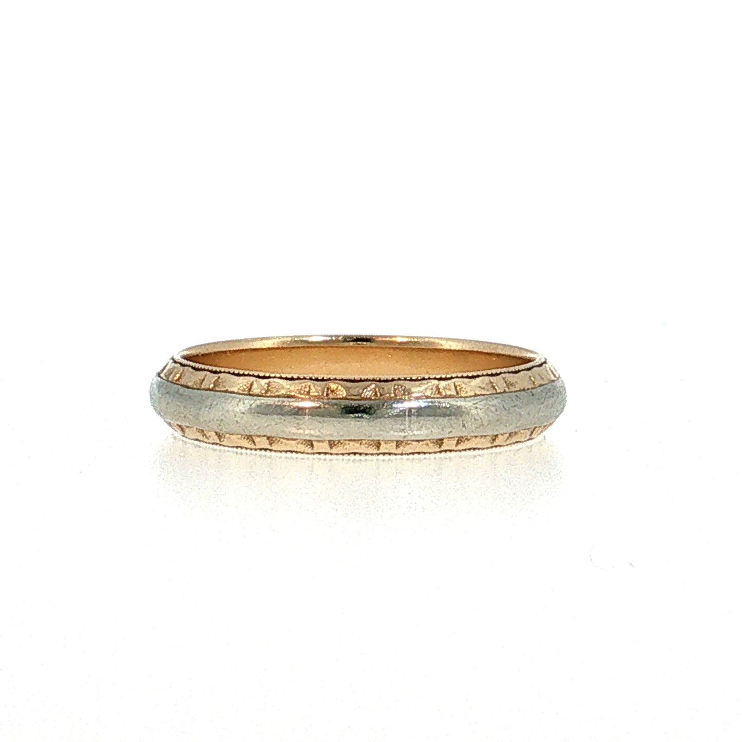 Vintage Mid-Century Engraved Men's Band 14k Two-Tone Gold