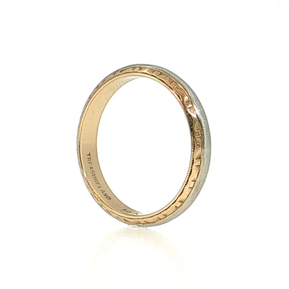 Vintage Mid-Century Engraved Men's Band 14k Two-Tone Gold