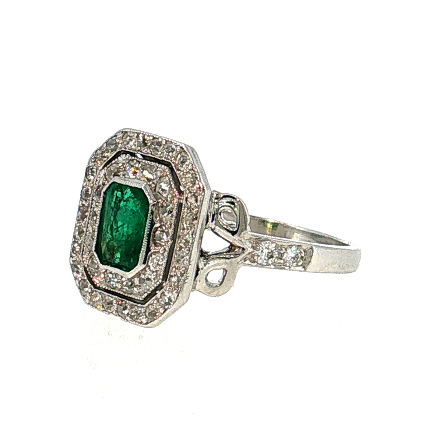 .86 Art Deco Emerald Cocktail Ring Platinum & 14k