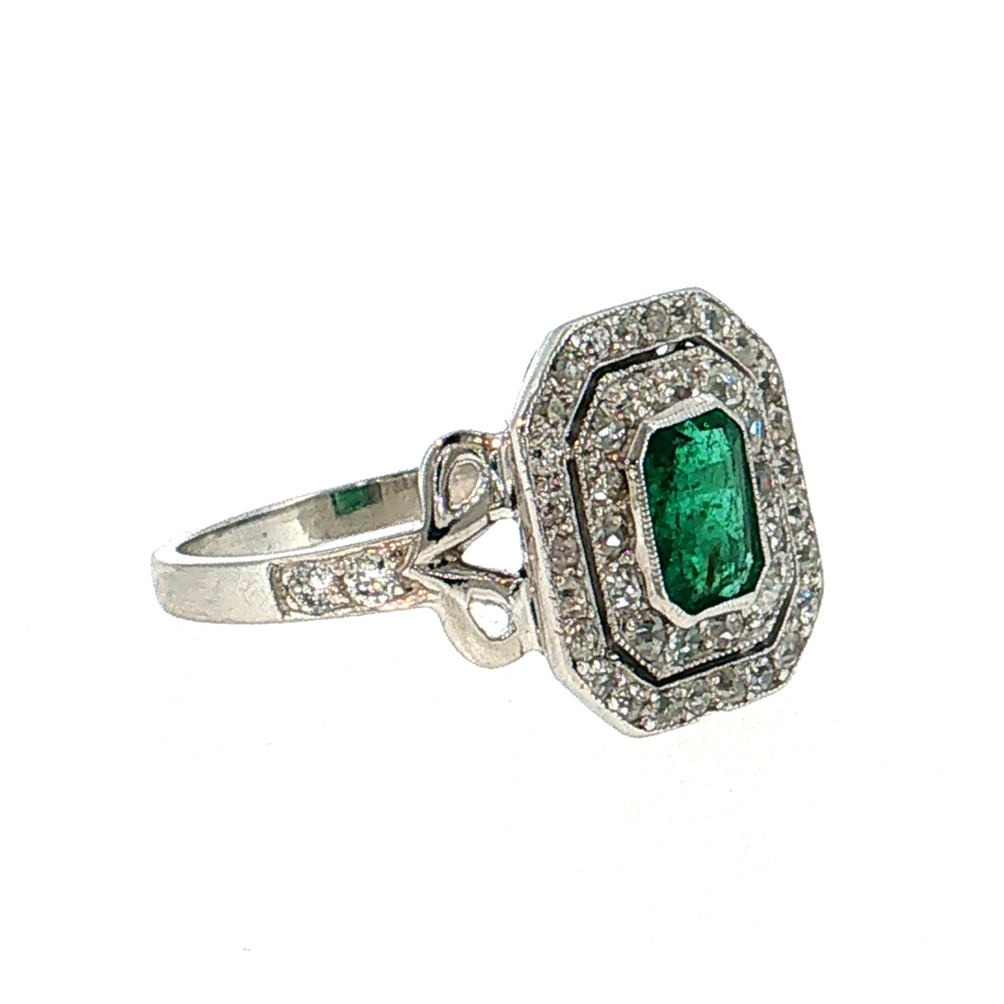 .86 Art Deco Emerald Cocktail Ring Platinum & 14k