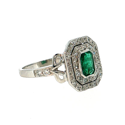 .86 Art Deco Emerald Cocktail Ring Platinum & 14k