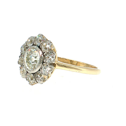1.18 GIA Diamond Halo Cluster Ring Platinum & 18k
