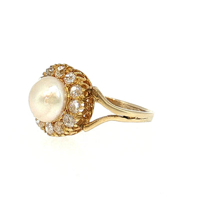 .36 Victorian Pearl & Diamond Cocktail Ring 10k