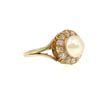 .36 Victorian Pearl & Diamond Cocktail Ring 10k