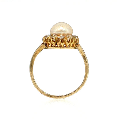 .36 Victorian Pearl & Diamond Cocktail Ring 10k