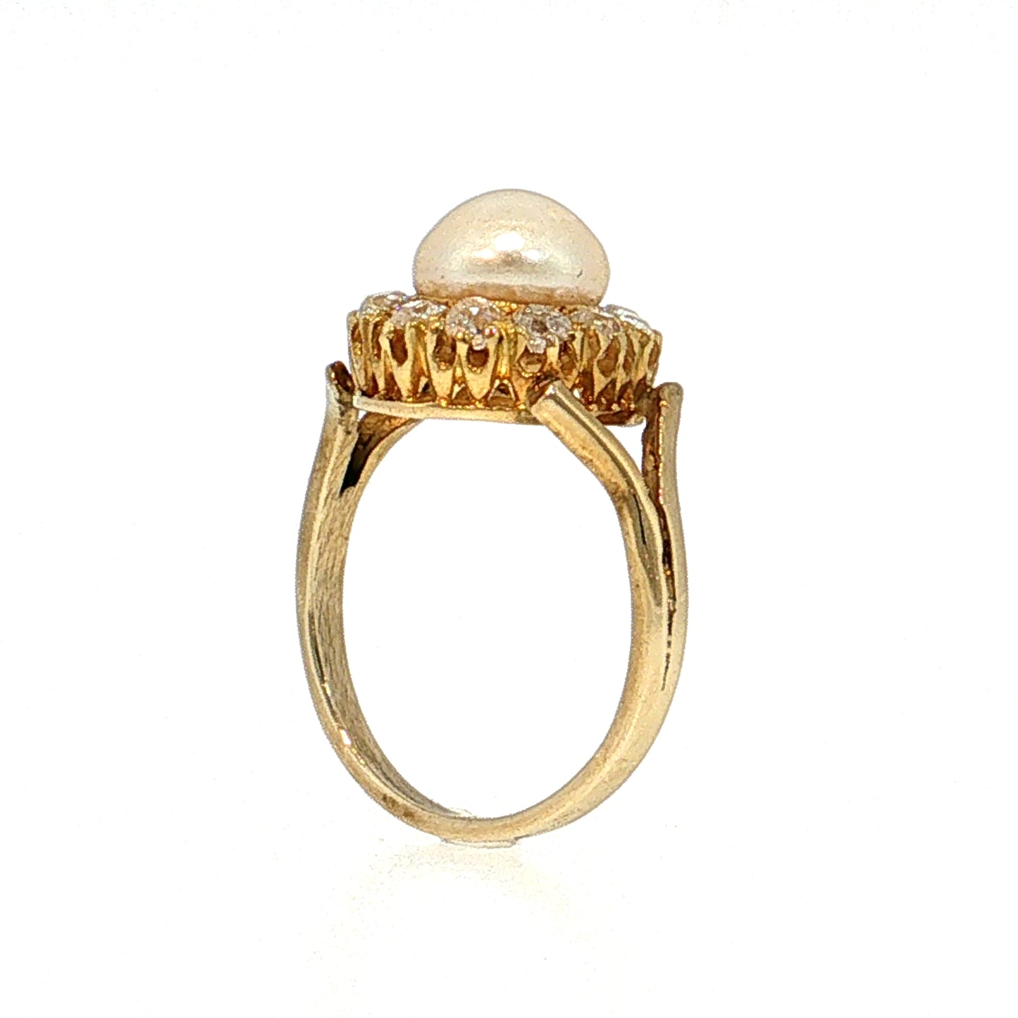 .36 Victorian Pearl & Diamond Cocktail Ring 10k