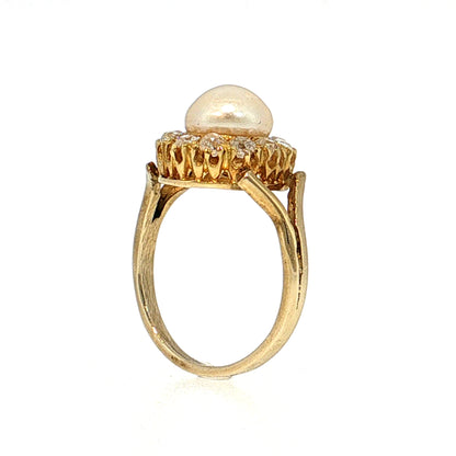 .36 Victorian Pearl & Diamond Cocktail Ring 10k