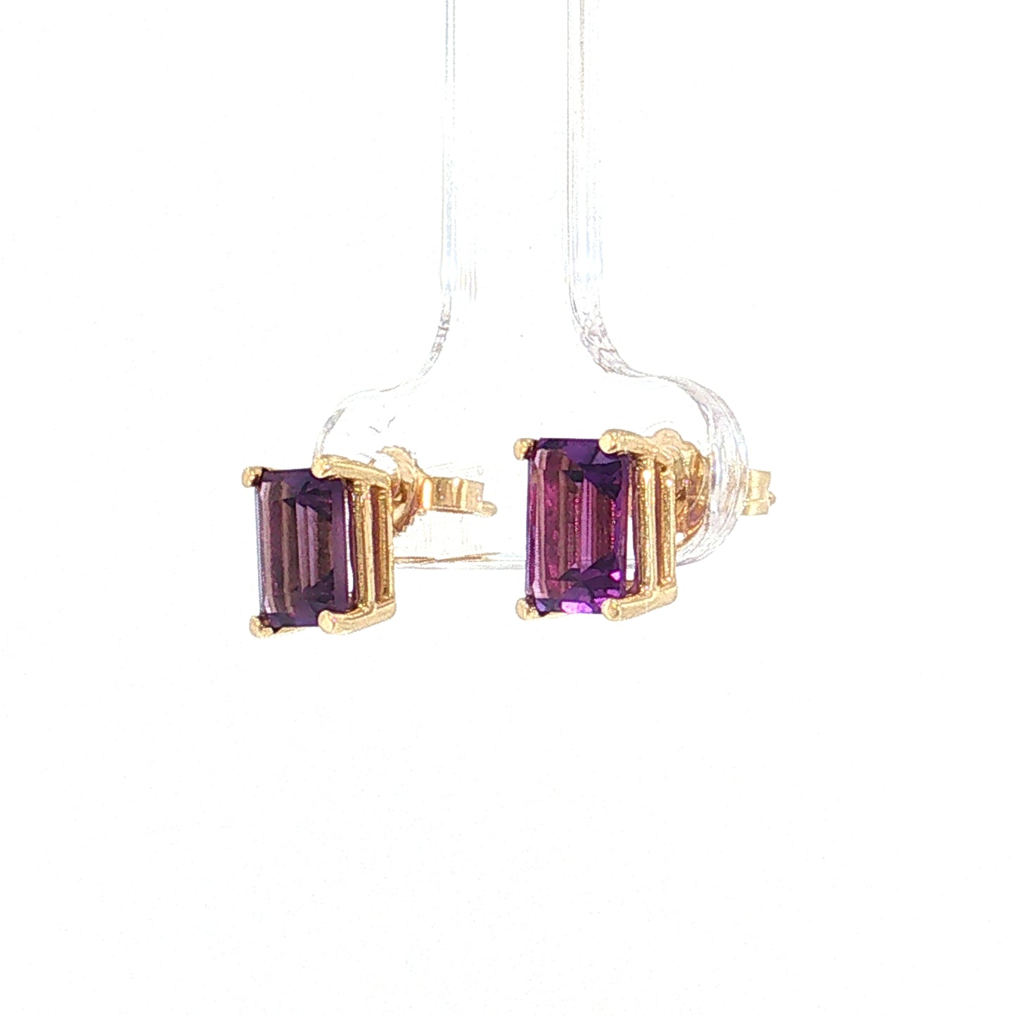 1.80 Emerald Cut Amethyst Stud Earrings 14k