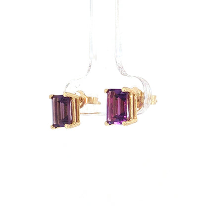 1.80 Emerald Cut Amethyst Stud Earrings 14k