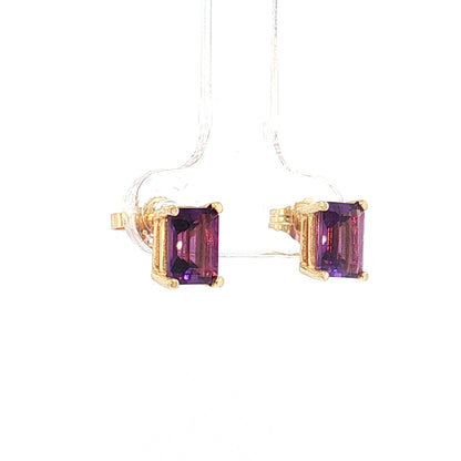 1.80 Emerald Cut Amethyst Stud Earrings 14k