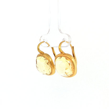14.44ct Cushion Lemon Quartz Drop Earrings 18k