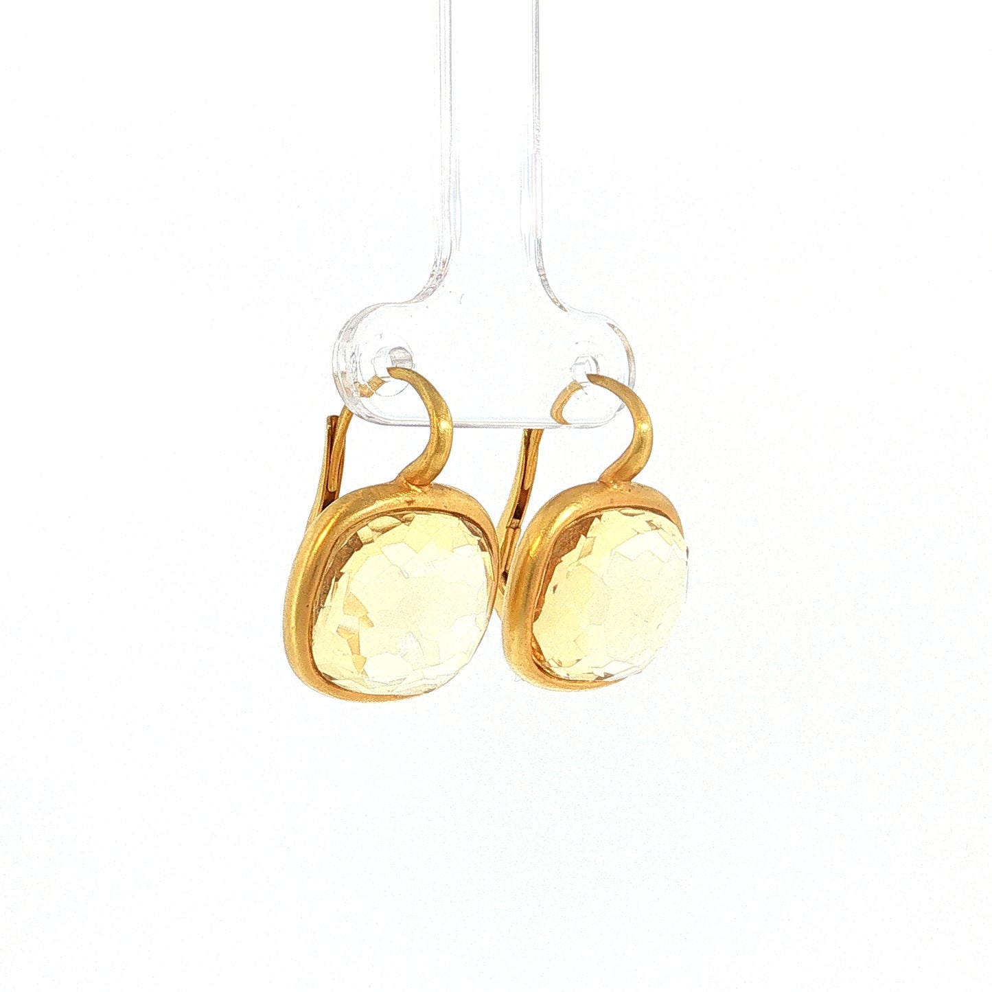 14.44ct Cushion Lemon Quartz Drop Earrings 18k