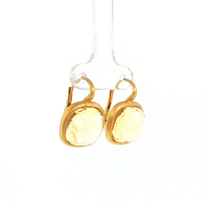 14.44ct Cushion Lemon Quartz Drop Earrings 18k