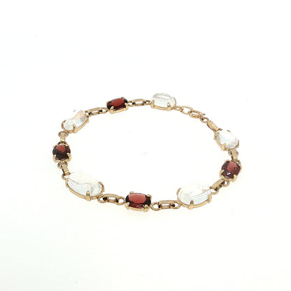 Vintage Mid-Century Moonstone & Garnet Bracelet 14k