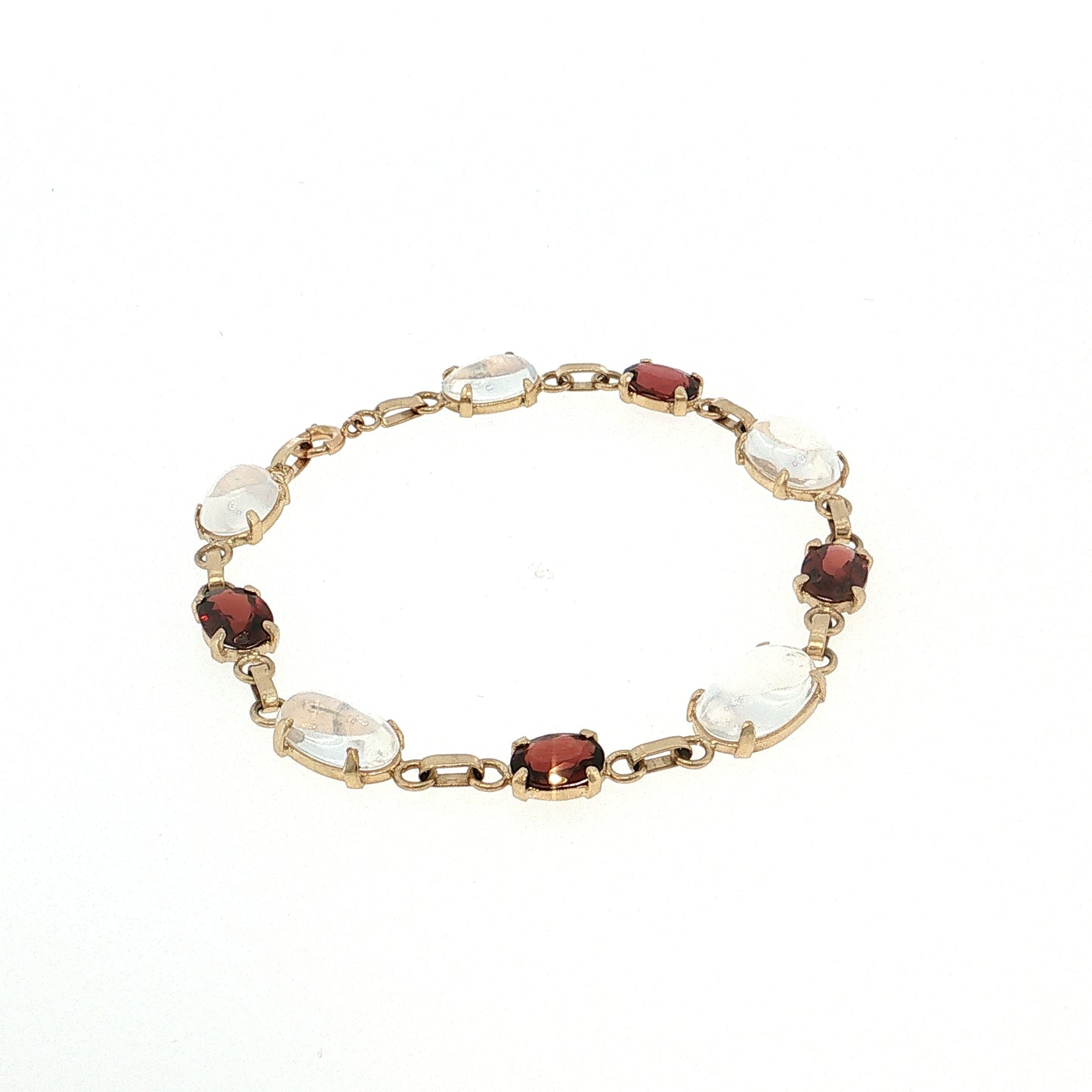 Vintage Mid-Century Moonstone & Garnet Bracelet 14k