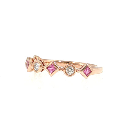 Pink Sapphire & Diamond Stacking Ring 14k Rose Gold