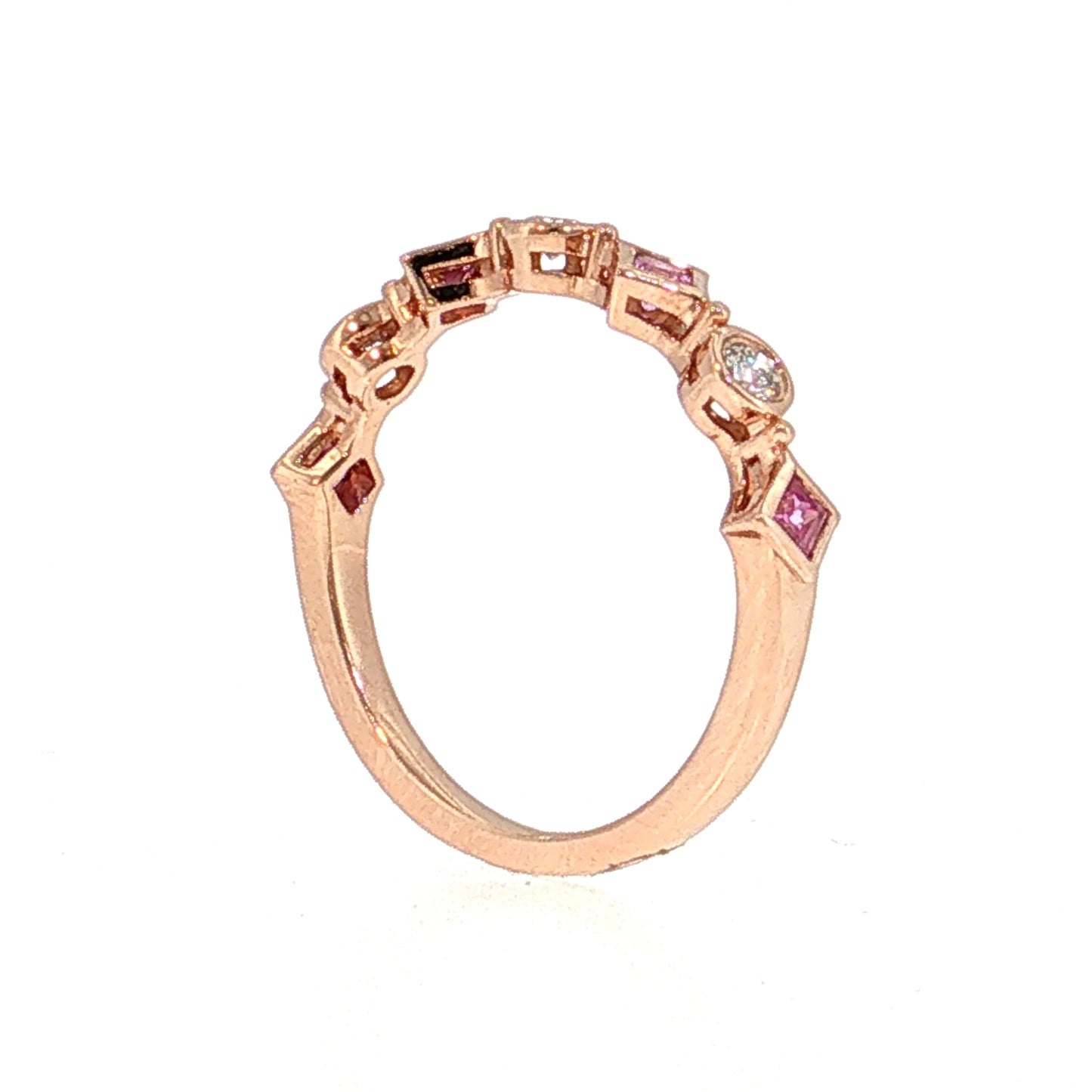 Pink Sapphire & Diamond Stacking Ring 14k Rose Gold