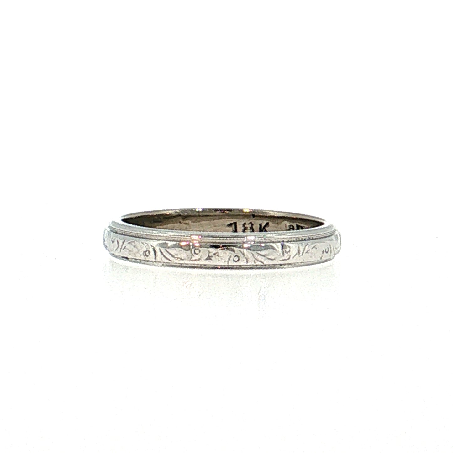 Antique Art Deco Engraved Wedding Band 18k White Gold