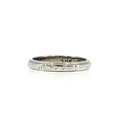 Antique Art Deco Engraved Wedding Band 18k White Gold